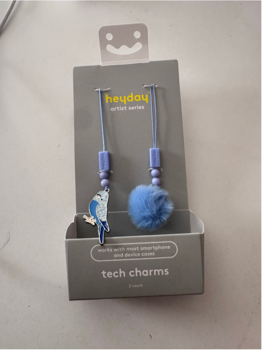 heyday Artist Series Tech Charms Phone Accessory Blue Bird Pom Pom